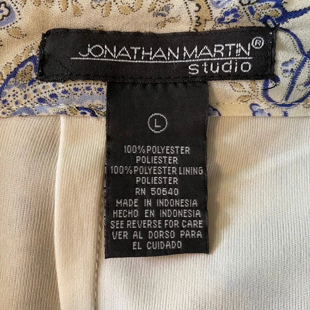 Jonathan Martin Studio Paisley Midi Skirt Womens Large Blue Cream Coastal Office